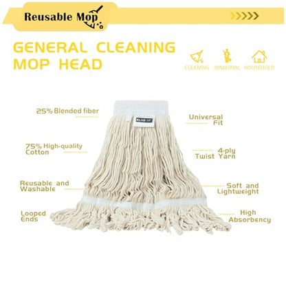Mop Head Replacement,Commercial Mop Heads,Cotton Washable Industrial Mop Head,6 Inch Heavy Duty Mop Heads,Wet Industrial Cleaning Mop Head for Home,Industrial and Commercial Use Clean（White） - color: White, size: 5 Pack