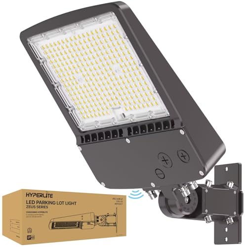 HYPERLITE Parking Lot Light 200W: 30000LM 5000K LED Parking Lot Lights Outdoor with Photocell, Arm & Slip Fitter 2 in 1 Mount LED Pole Light for Parking Lot, Garage, Barn, Roadways, Driveways