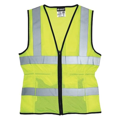 MCR Safety LVCL2MLX2 Ladies Sized Class 2 Lightweight Safety Vest, Silver Reflective Stripe, Zipper Front, Lime, 2X-Large - size: XX-Large