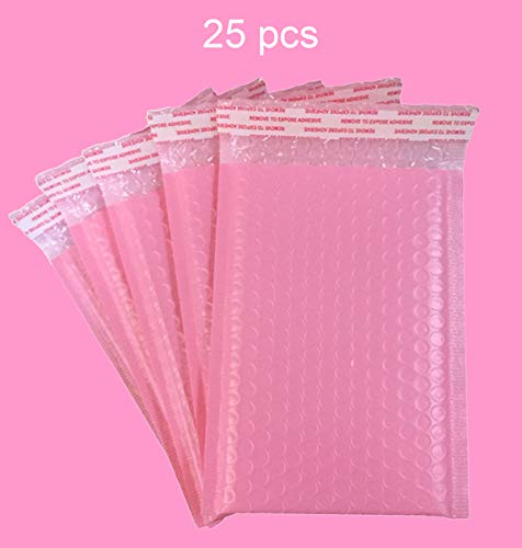 25 Pack Small Poly Bubble Lined Mailers Padded 5x7 Inches Pink Shipping Envelopes Self Seal Mailer Waterproof, Shockproof and Dustproof(Pink 5x7 Inches-25pcs)