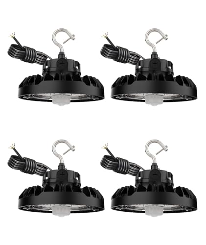 JCE 150W UFO LED High Bay Light with PIR Sensor, 3-Wattage & 3-CCT Selectable, 21,750LM, 750W MH/HPS Eqv,ETL, IP65 Shop Lights for Warehouse Workshop(150W with PIR Sensor-4Packs) - size: 150W with PIR Sensor-4Packs
