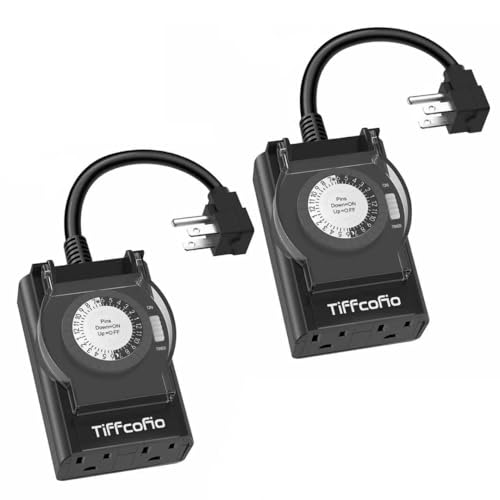 TiFFCOFiO Outdoor Timer Outlet Waterproof, 24 Hour Mechanical Light Timer Outdoor, 2 Grounded Outlets for Home and Garden, 15A 1/2HP, Heavy Duty, ETL Listed (2 Pack) - size: Mechanical, 2 PACKS