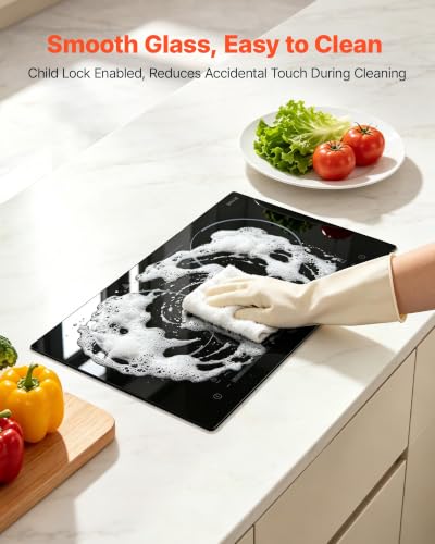 VEVOR 24in 2-Burner Electric Cooktop Built-in Stove Top, Touch Control, 9 Levels, Timer, Child Lock, Single-Ring Ceramic, Portable/Built-in, 110V 1800W US Plug - size: 24 IN+2 Burner+Touch