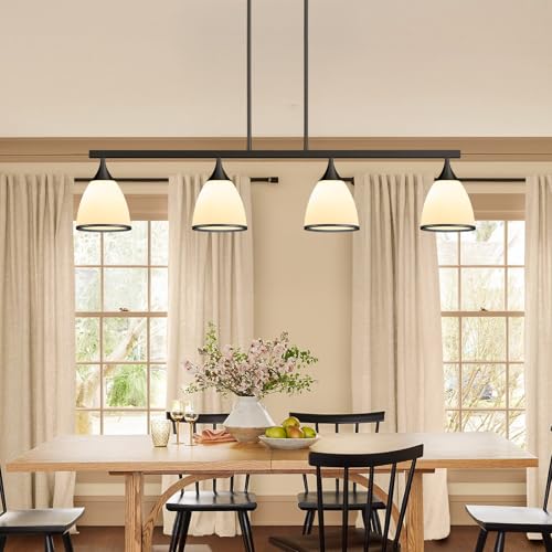 4-Light Modern Linear Chandelier for Kitchen Island Light Black - color: Black