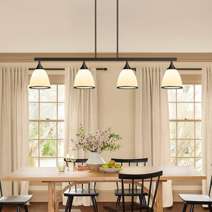 4-Light Modern Linear Chandelier for Kitchen Island Light Black - color: Black