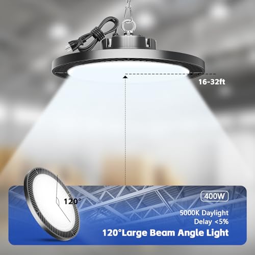 400W UFO Led High Bay Light - Super Bright Waterproof Shop Light for Garage, High Bay Led Shop Lights Commercial Bay Lights for Factory Barn Gym Warehouse Workshop (4 Packs)