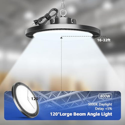 400W UFO Led High Bay Light - Super Bright Waterproof Shop Light for Garage, High Bay Led Shop Lights Commercial Bay Lights for Factory Barn Gym Warehouse Workshop (4 Packs)