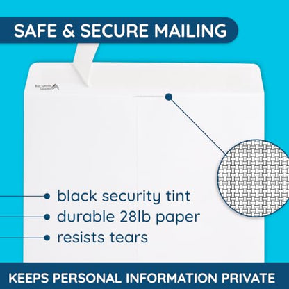 Blue Summit 50 Large Mailing Envelopes, White 13 x 17.7 Envelopes, Self Seal Catalog, Security Tinted for Mailing - size: 13 x 17.7