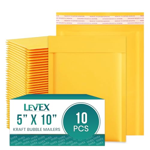 Levex - #00 5" x 10" [10 Pack) Kraft Bubble Mailers, Padded Envelope Mailers, Packing Envelope & Mailing Bags for Shipping - size: #00 (5" x 10")