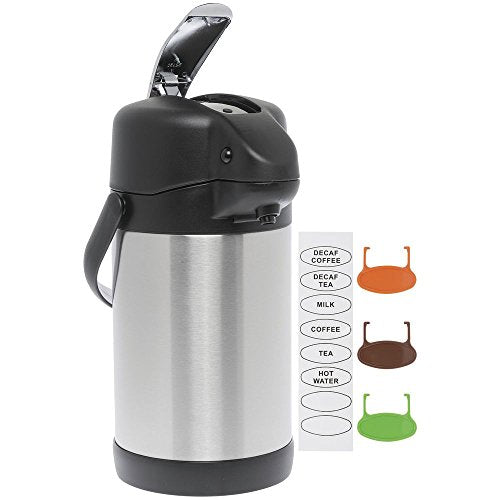 HUBERT Airpot Coffee Server with Lever Pump 3 Liter All Stainless Steel