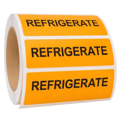 REFRIGERATE Food, Medicine & Pharmacy Labels, 500 Fluoro Orange Stickers, 2.8" x 1" (70mm x 25mm), Shipping & Handling - style: REFRIGERATE
