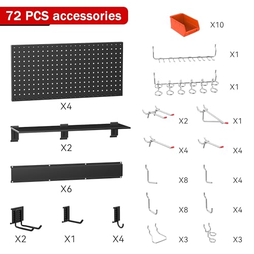 Ultrawall Pegboard Wall Organizer, 48 X 36 inch Garage Storage Pegboard - color: Black