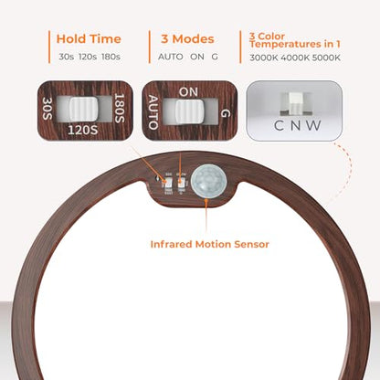 BLNAN Motion Sensor Ceiling Light Wired, 8.7 Inch 3000K 4000K 5000K Selectable LED Flush Mount Light Fixture, Motion Activated Light with Timer for Hallway Stair Walk-in Closet, Non-Dimmable - Walnut - size: 8.7inch-1pack Walnut