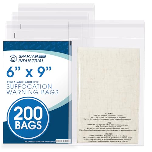 6” X 9” (200 Count) Self Seal Clear Poly Bags with Suffocation Warning - size: 6" X 9"