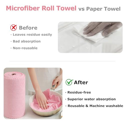 Jessy Home 80 Pack Reusable Paper Towels Pink Microfiber Cleaning Cloth Roll 12"x12" Microfiber Towels, Tear Away Cloth for Cars,Wash Cloths,Lint Free Rags for House,Kitchen,Window,Cleaning Supplies - color: Airy Pink