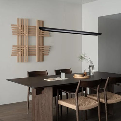 39" Modern Led Linear Pendant Light Dimmable Ceiling Hanging Lights Wood Linear Chandeliers Office Lighting for Dining Room Kitchen Island Pool Table Light Living Room Bar Pendant Light Black 24W - color: Black, size: 39IN