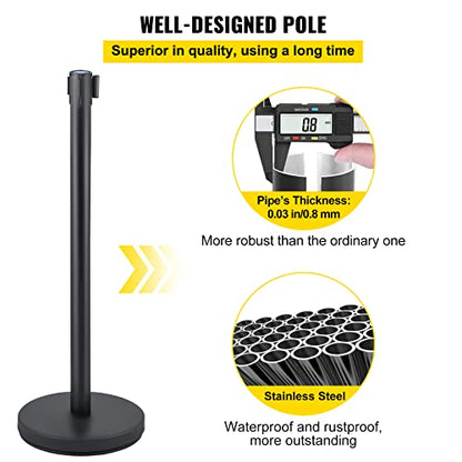 6PCS Stanchion Queue Post, Black 6.5ft Retractable Belt 36In Height, Stanchion Posts Queue Pole for Crowd Control Barriers