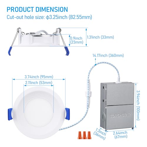 TORCHSTAR 8-Pack 5CCT 3 Inch Slim LED Recessed Lights, Anti-Glare, Aluminum - size: 3 inch