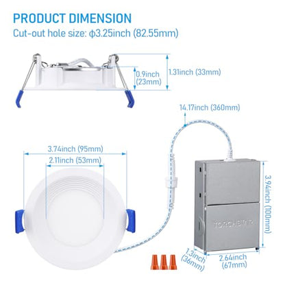 TORCHSTAR 8-Pack 5CCT 3 Inch Slim LED Recessed Lights, Anti-Glare, Aluminum - size: 3 inch