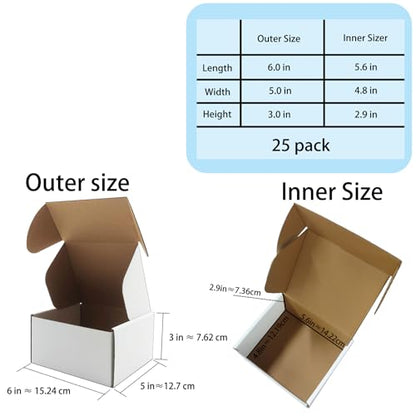 6x5x3 inch White Shipping Boxes 25 Pack,Small Gift Boxes,Bulk of Mailers - size: 6''x5''x3''