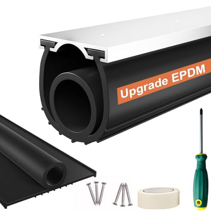 Garage Door Bottom Seal, 20FT EPDM Weather Stripping with Aluminum Track - color: With Aluminum Tracks, size: 20 Feet
