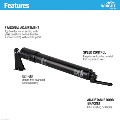 Wright Products EZ-Hold Heavy Duty Pneumatic Storm Door Closer, Black - color: Black