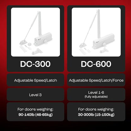 PrimeWare DC-600 Adjustable Automatic Door Closers for Home | Soft Close, No Slam | Residential and Commercial Door Closer | Level 1-6 | for Doors Weighing 30-300 lbs | Hydraulic Door Spring - White - size: Level 1-6, style: White