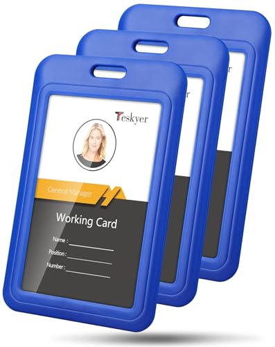 Teskyer 3 Pack Sliding ID Badge Holder, Vertical, Blue - color: Blue