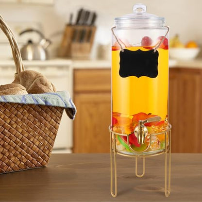 1.5 Gallon Drink dispenser, Glass Beverage Dispenser With Stand, Drink Dispensers for Parties With Stainless Steel Spigot + Marker & Chalkboard 100% Leakproof. Perfect For Parties And Daily Use - size: 1.5 Gallon