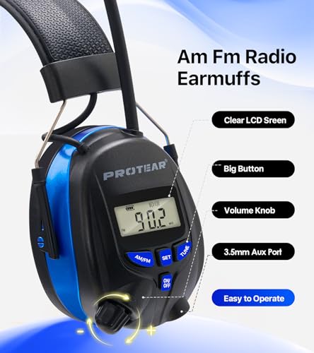 Digital AM/FM Radio Hearing Protection Earmuffs, 25 dB NRR - color: Am Fm Radio + Blue