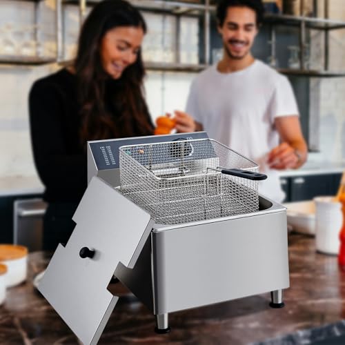 Commercial Electric Deep Fryer, 11L(11.55Qt) Single Removable Basket and Lid Stainless Steel Fast Heat Up Electric Countertop Fryer for Home and Commercial Restaurant Use, 304SS - size: 11L 304