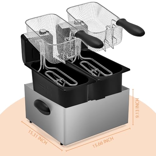 SUSTEAS Deep Fryer, 2 Baskets Electric Oil Fryer with 5.4QT/6L, 3000W - size: 6.0L