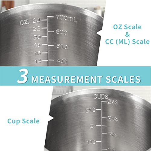 Newness 3 Cup Stainless Steel Measuring Cup, Metal Measure Cup, 24 Oz, 0.7L - size: 24 OZ (3 Cup, 700 ML)