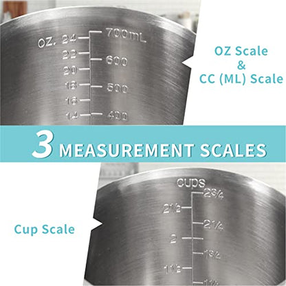 Newness 3 Cup Stainless Steel Measuring Cup, Metal Measure Cup, 24 Oz, 0.7L - size: 24 OZ (3 Cup, 700 ML)