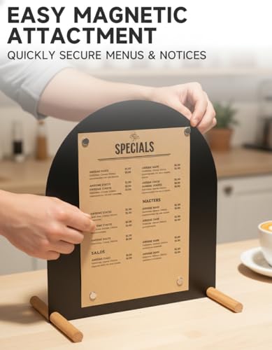 Tabletop Menu Board, A4 Magnetic Metal Sign with Wood Base for Counters - size: A4 Horizontal (13 × 7.9 in)