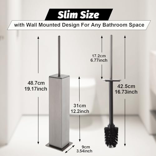 BGL Toilet Brush with Holder Set Brushed Nickel Aluminium Standing for Bathroom Toilet Bowl Cleaner Brush and Holder Set, Square Design - color: Brushed Nickel-standing