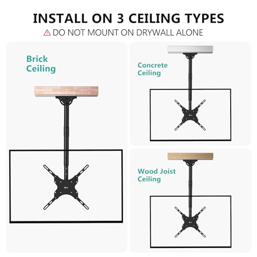 WALI Long Arm Ceiling TV Mount for 26-65 inch LCD LED 4K TVs, up to 110 lbs - color: Black (400x400mm), size: 5 feet