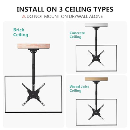 WALI Long Arm Ceiling TV Mount for 26-65 inch LCD LED 4K TVs, up to 110 lbs - color: Black (400x400mm), size: 5 feet