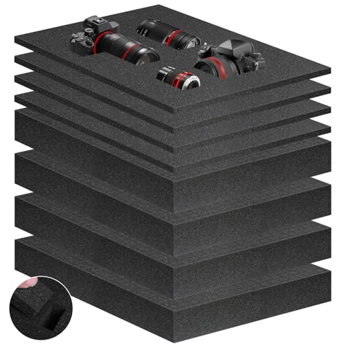 Eunice 16" x 12" Foam Inserts, 4 Pcs 2" Pick & Pluck + 4 Pcs 0.4" Padding - size: 4PCS-16*12*2 + 4PCS-16*12*0.4 Inches