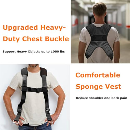 Furniture Moving Straps with Chest Buckle, 2-Person Lifting and Moving System, Adjustable Carrying Moving Shoulder Strap for Furniture, Appliances, Mattresses Heavy Objects up to 1000lbs - color: Black