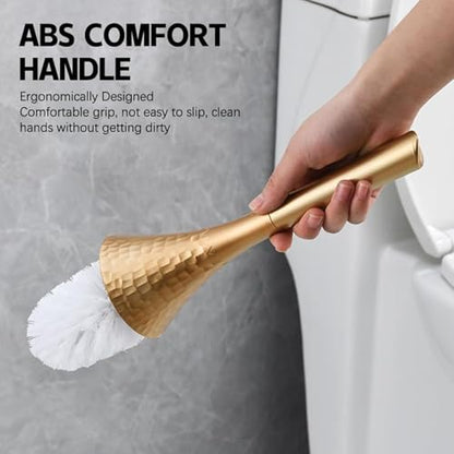 Hideaway Toilet Brush Set, Hammered Gold | Small Bathroom Space-Saver | Anti-Splash Shield & 360° Deep Clean | Housewarming Gift for Homeowners | Rust-Proof ABS Modern Bath Accessories - color: Gold
