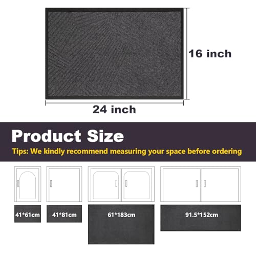 16×24 Inch Grey Door Mat for Indoor Outdoor, Easy Cleaning Entrance Rug - color: Charcoal Grey, size: 1'4" x 2' (Rectangular)
