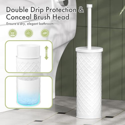 Toilet Bowl Brush and Holder Set 2 Pack with 4 Extra Brush Heads (White) - color: White