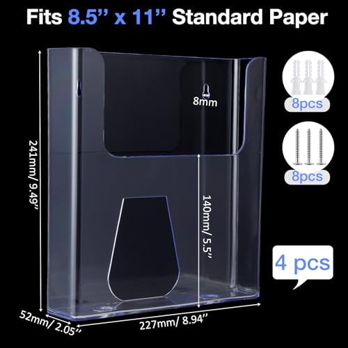 Ripeng 4 Pcs Acrylic Brochure Holder 8.5 x 11 Inch