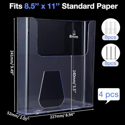 Ripeng 4 Pcs Acrylic Brochure Holder 8.5 x 11 Inch