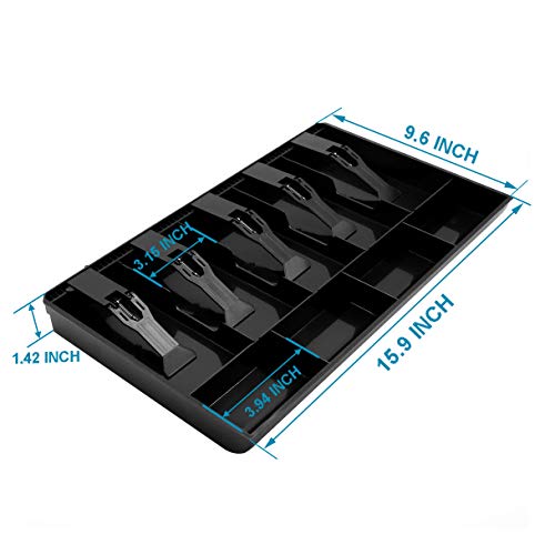 Cash Register Drawer Insert Tray with 5 Bill/4 Coin Compartments for Money Storage, Black - size: 5 Bill/4 Coin