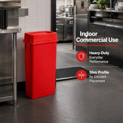 23 Gallon Slim Rectangular Commercial Trash Can, Heavy Duty Plastic Indoor Waste Bin for Kitchen, Office, Restaurant, School, Restroom & Janitorial Use (Red, with Lid) - color: Red