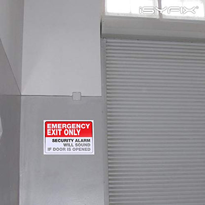 iSYFIX Emergency Exit Only Stickers, 10x7 Inch, 2 Pack, RED & WHITE - color: RED & WHITE, size: Large