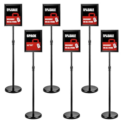 6Pack Sign Holder Stand-8.5x11 inch，Adjustable Sign Stands For Display，Heavy Duty Floor Standing Sign Holder Stand Aluminum for Retail Store，Museum，Volunteer Cctivities（Black） - size: 8.5*11inches（6Pack）