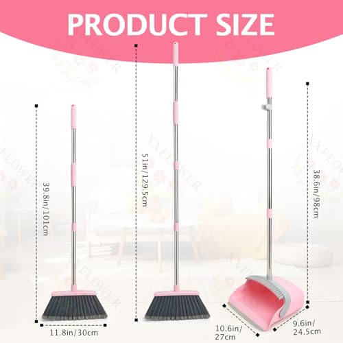Broom and Dustpan Combo Set,51" Long Handle,Gray Pink - color: Pink 1-pack
